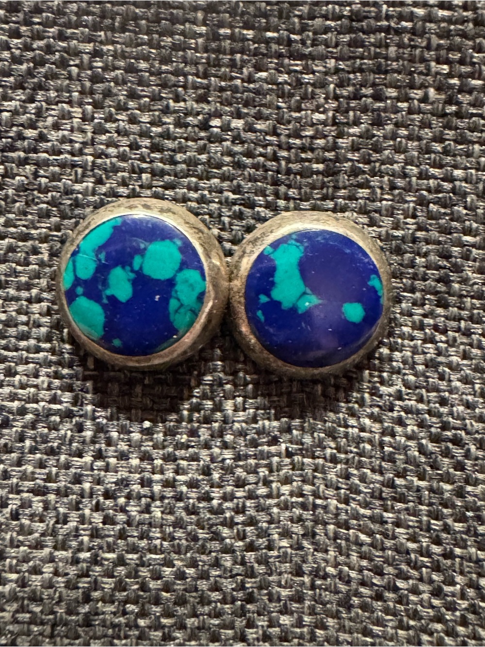 Silver Tone deep blue azurite with bright green malachite inclusions Earrings